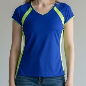 Tek Gear Royal Blue and Lime Active V‑Neck Top 4349